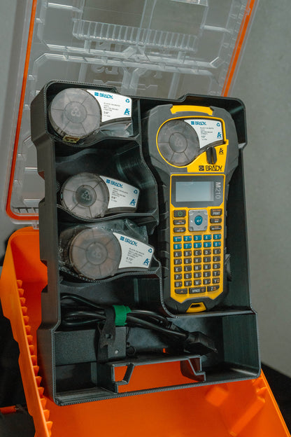 Brady M210 label maker ModBox organizer insert by Stow Co. — angle view
